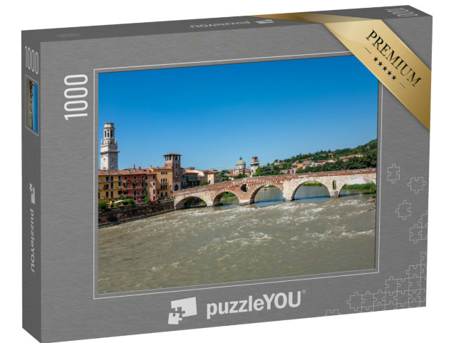 Puzzle 1000 pezzi „l'antico ponte romano di Verona attraversa il fiume Adige, Italia“