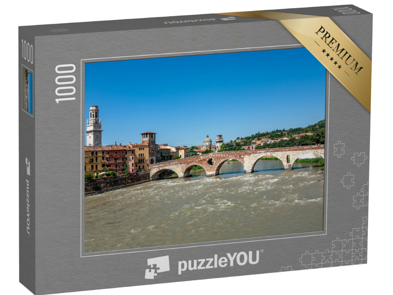 Puzzle 1000 pezzi „l'antico ponte romano di Verona attraversa il fiume Adige, Italia“