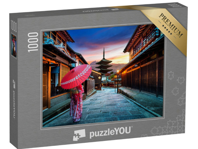 Puzzle 1000 pezzi „Signora in kimono tradizionale giapponese alla Pagoda Yasaka, Kyoto, Giappone“