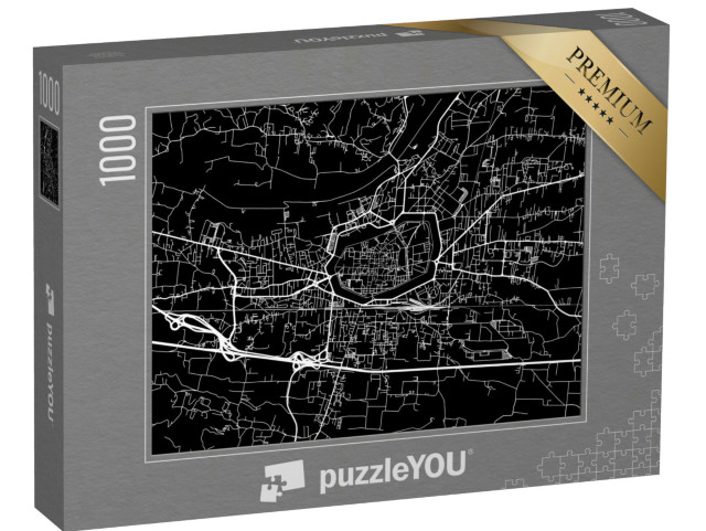 Puzzle 1000 pezzi „Mappa stradale vettoriale della città di Lucca in Italia in formato 1:1 con strade bianche su sfondo nero“