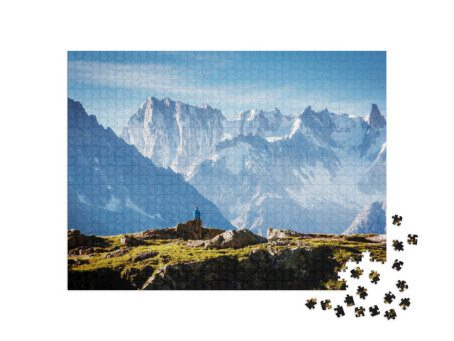 Puzzle 1000 pezzi „Il ghiacciaio del Monte Bianco con il Lac Blanc, Francia“