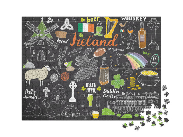 Puzzle 1000 pezzi XXL „Irlanda in schizzi disegnati“