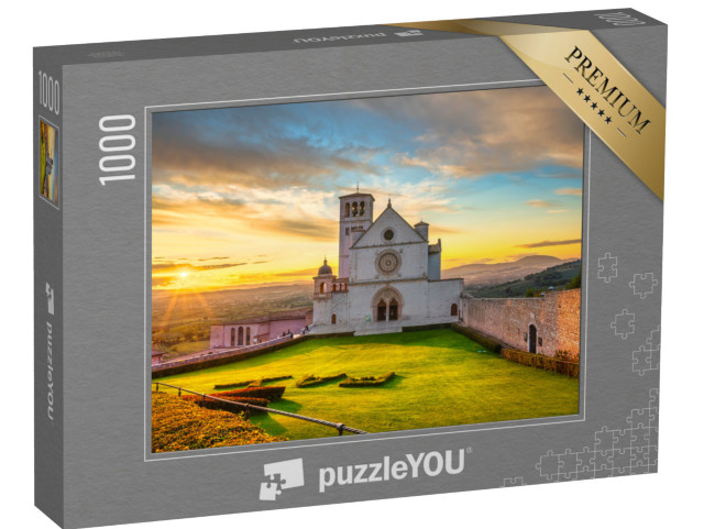 Puzzle 1000 pezzi „Assisi, chiesa superiore della Basilica di San Francesco al tramonto. Perugia, Umbria, Italia, Europa.“