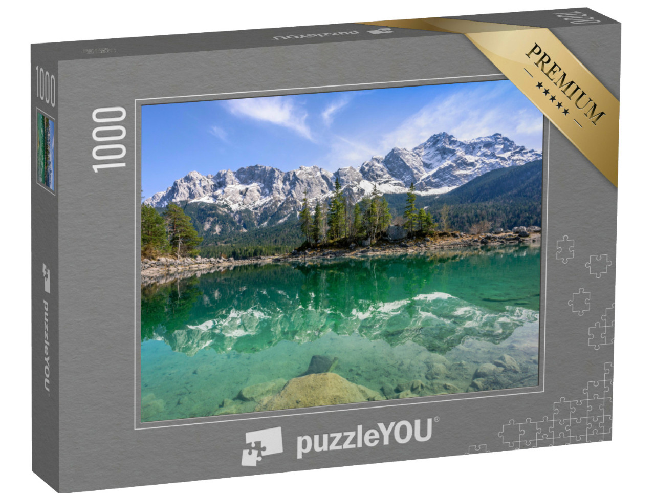 Puzzle 1000 pezzi „Zugspitze riflessa nell'Eibsse, Garmisch-Partenkirchen, Baviera, Germania“