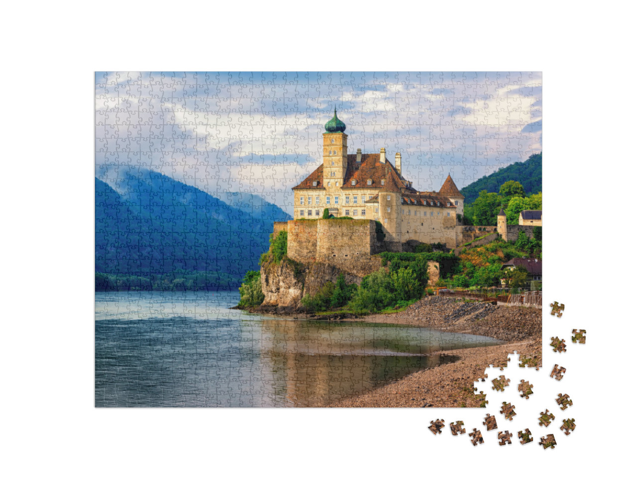 Puzzle 1000 pezzi „Il castello di Schonbuhel su una roccia sul Danubio“