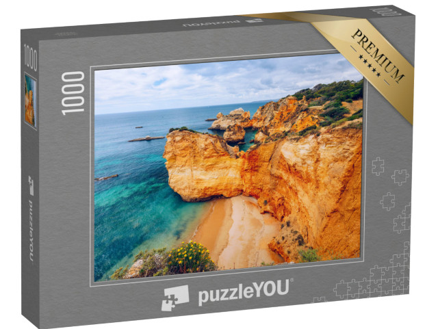 Puzzle 1000 pezzi „Bella vista delle rocce sulla spiaggia di Alvor, Algarve, Portogallo“