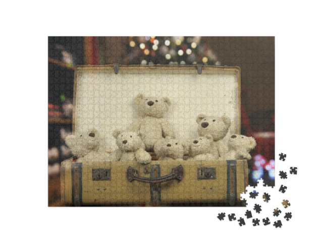 Puzzle 1000 pezzi „Una valigia vintage piena di orsetti di peluche“