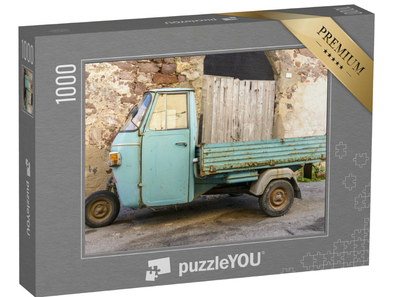 Puzzle 1000 pezzi „Motocarro vecchio a tre ruote azzurro / Vecchio a tre ruote“