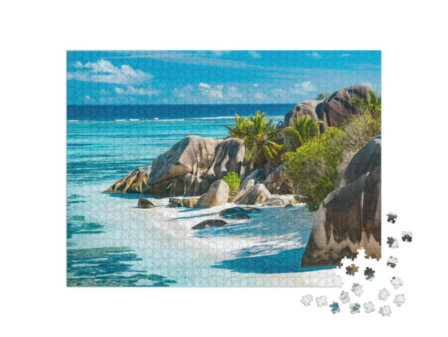 Puzzle 1000 pezzi „Spiaggia di incantevole bellezza alle Seychelles - Anse Source D'Argent“