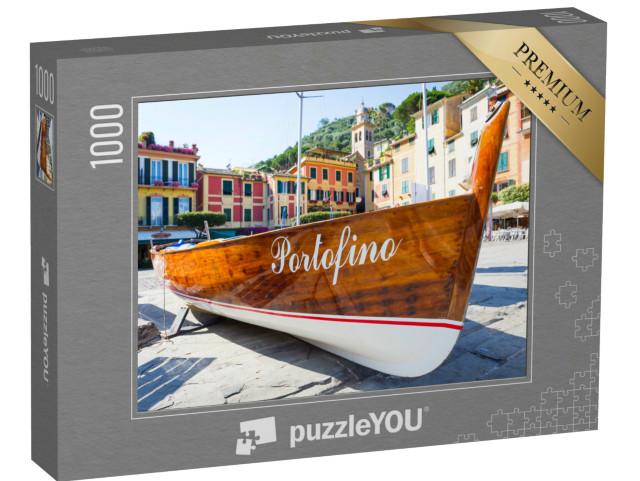 Puzzle 1000 pezzi „Il nome della famosa località di Portofino in Italia su una barca - segno di riferimento, senza copyright“