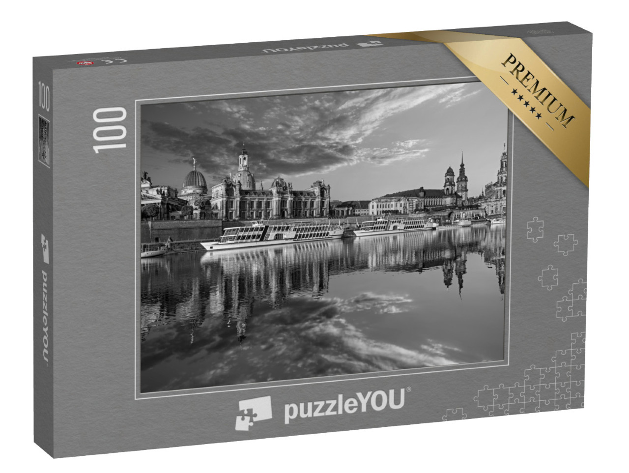 Puzzle 100 pezzi „Lo skyline della città di Dresda sull'Elba e il ponte di Augusto“