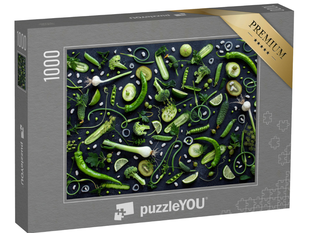 Puzzle 1000 pezzi „Composizione di frutta e verdura fresca e verde“