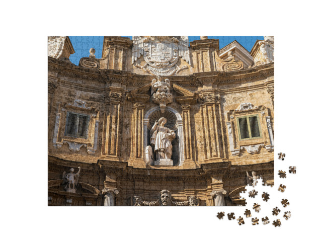 Puzzle 1000 pezzi „Palermo, Sicilia, Italia. Facciata di piazza Quattro Canti a Palermo. Giornata estiva di sole“