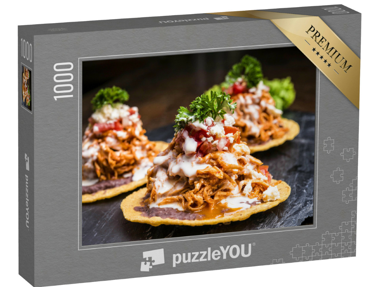Puzzle 1000 pezzi „Deliziose tostadas in stile messicano con pollo“