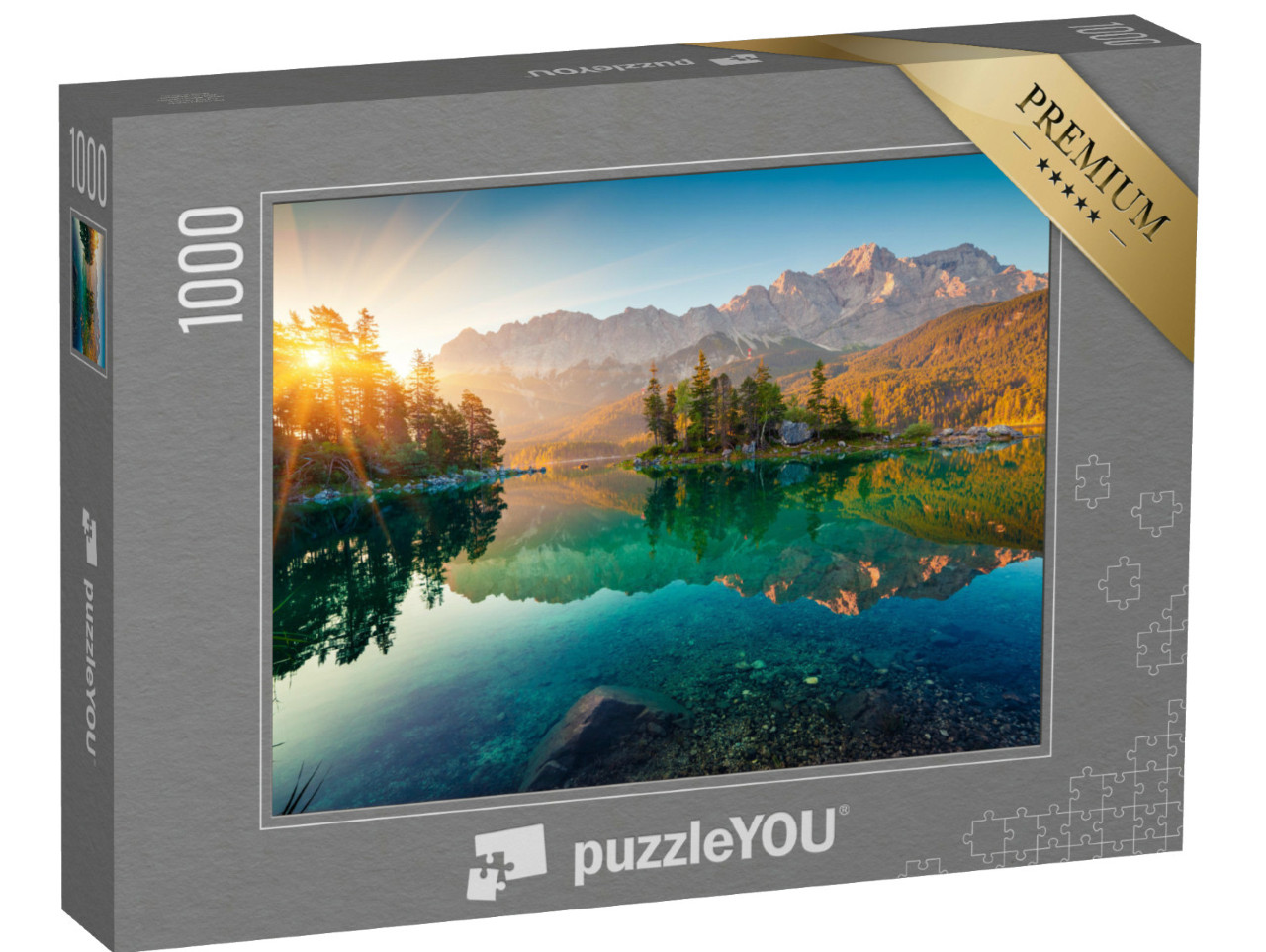 Puzzle 1000 pezzi „Alba estiva sull'Eibsee con la Zugspitze“