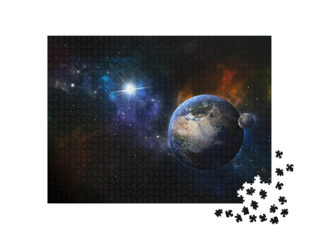 Puzzle 1000 pezzi „Terra e luna nella nebulosa stellata“