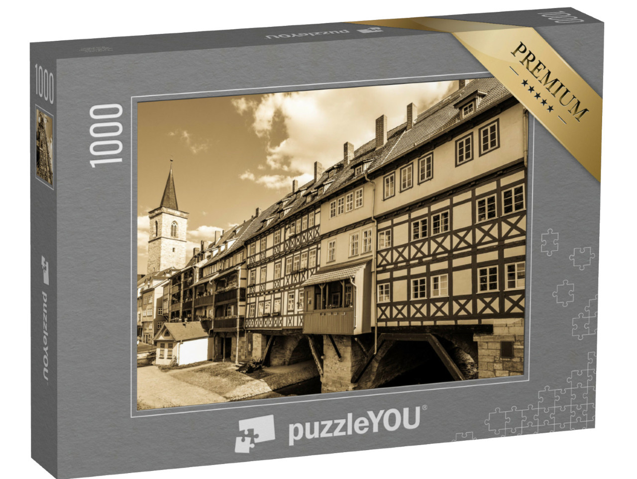 Puzzle 1000 pezzi „Krämerbrücke con facciate storiche a Erfurt, Germania“
