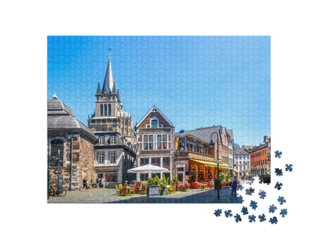 Puzzle 1000 pezzi „Strada di Aquisgrana con vista sulla cattedrale, Germania“