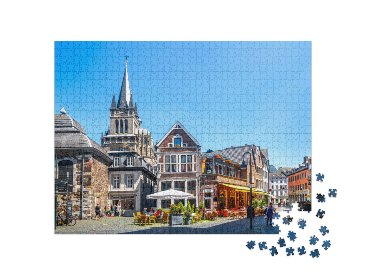 Puzzle 1000 pezzi „Strada di Aquisgrana con vista sulla cattedrale, Germania“