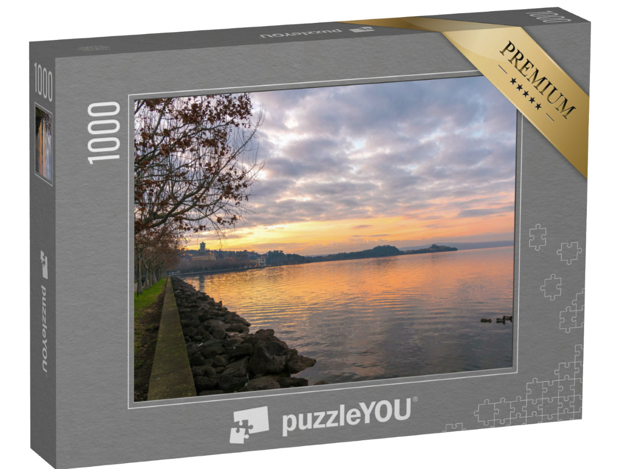 Puzzle 1000 pezzi „Lago di Bolsena (Lazio, Italia) - Il paese di Marta, provincia di Viterbo - Tramonto“