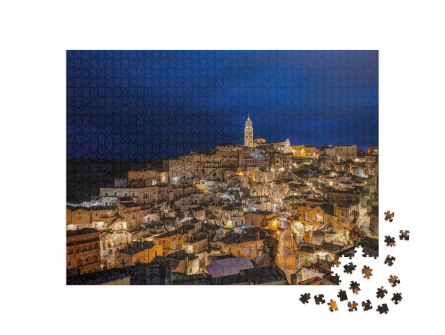 Puzzle 1000 pezzi „Il centro storico di Matera, nell'Italia meridionale, di notte“