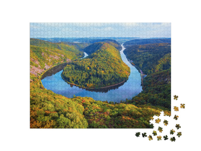 Puzzle 1000 pezzi „Vista dal Cloef al Loop del Saar a Mettlach, Saarland“