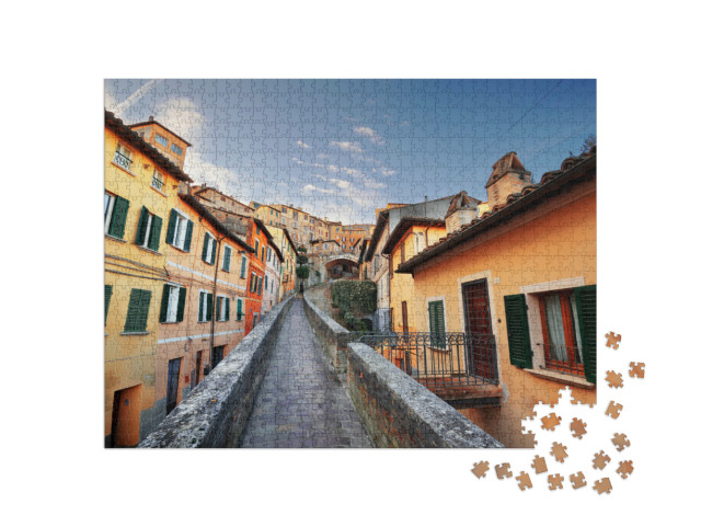 Puzzle 1000 pezzi „Perugia, nella medievale via dell'Acquedotto al mattino“