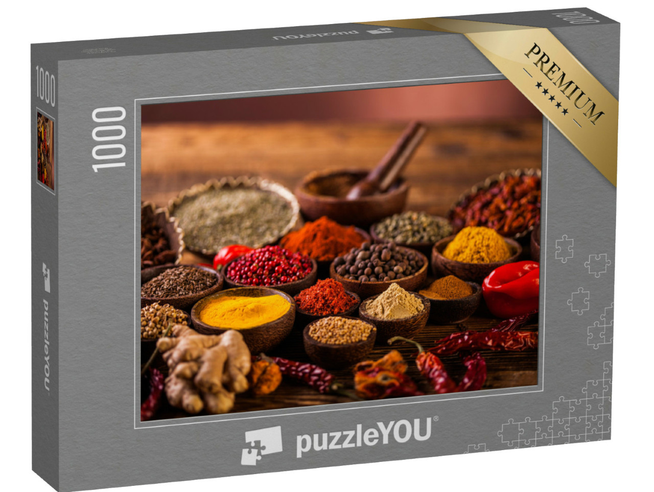 Puzzle 1000 pezzi „Tavolo di legno con spezie colorate“
