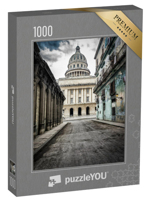 Puzzle 1000 pezzi „Strada con case fatiscenti fino al Campidoglio, L'Avana Vecchia“