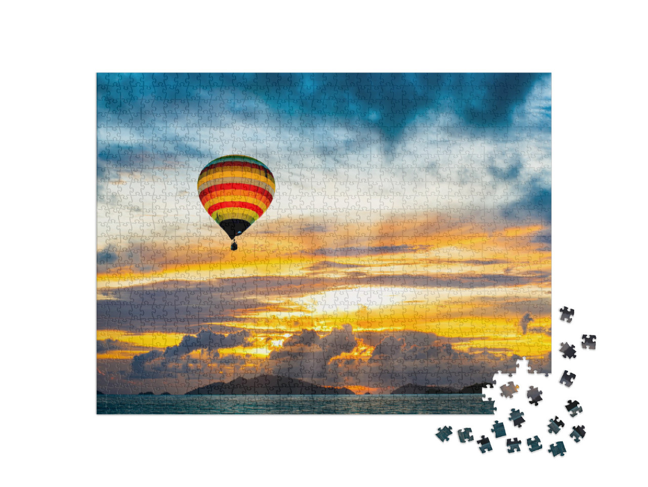 Puzzle 1000 pezzi „Mongolfiera sul mare al tramonto“