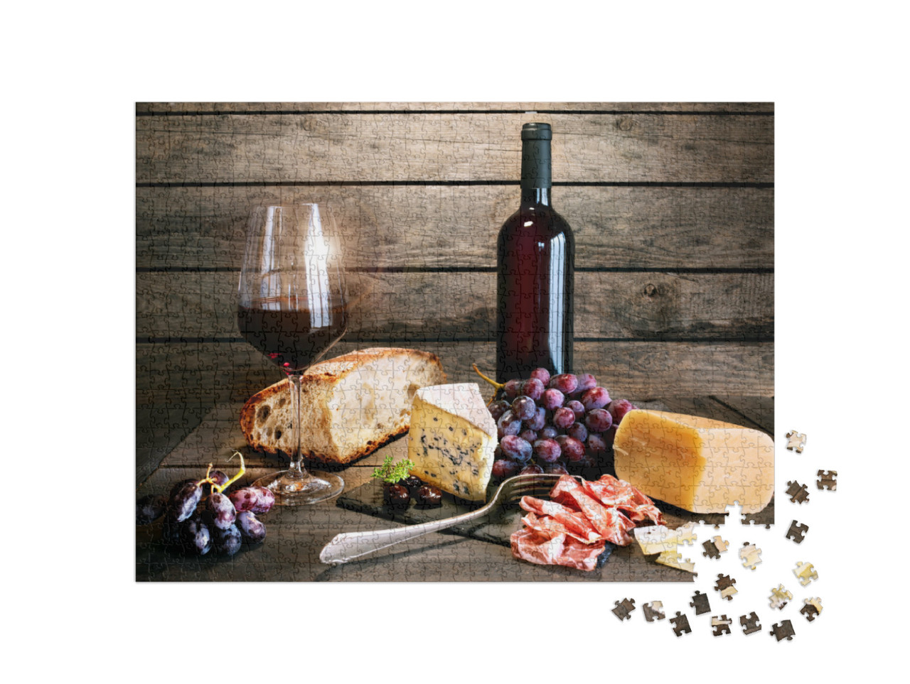 Puzzle 1000 pezzi „Stile di vita italiano con vino rosso e formaggio“