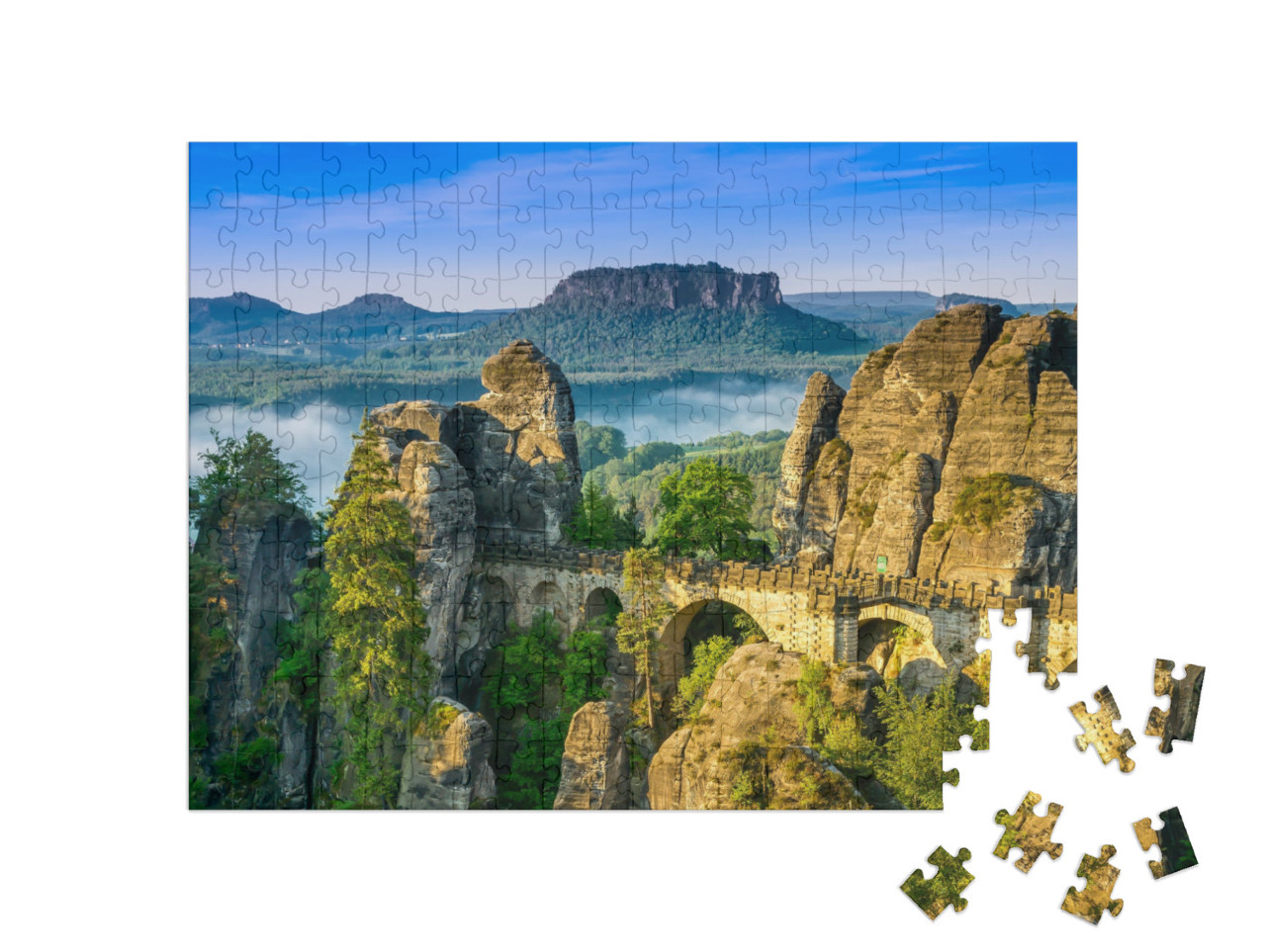 Puzzle 200 pezzi „Alba al Bastei nella Svizzera sassone, Germania“