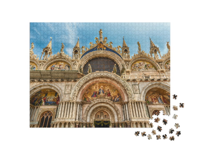 Puzzle 1000 pezzi „Facciata della Basilica di San Marco, la chiesa cattedrale di Venezia, Italia“