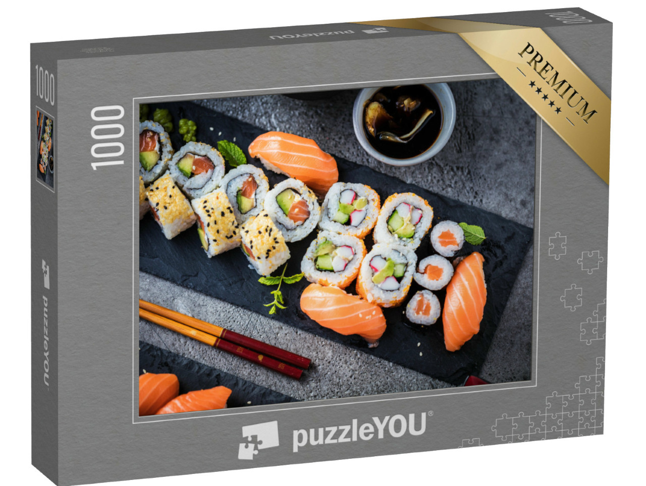 Puzzle 1000 pezzi „Sushi con salmone, tonno e altro ancora“