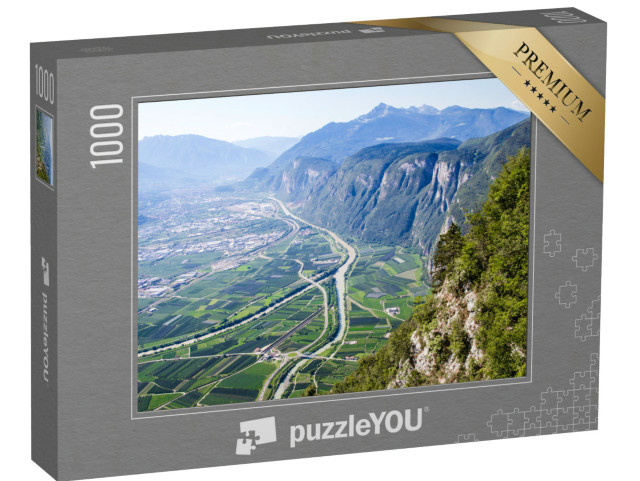 Puzzle 1000 pezzi „veduta aerea della Val d'Adige, valle alpina del fiume Adige in Trentino, Italia,“