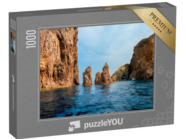Puzzle 1000 pezzi „Spiagge e grotte sull'isola di Palmarola, Ponza, Italia. Luoghi famosi di Ponza e dell'Italia“