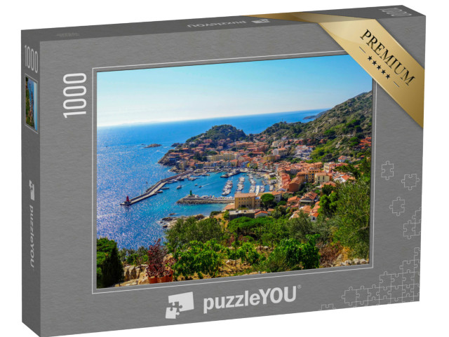 Puzzle 1000 pezzi „Panoramica di Giglio Porto, Isola del Giglio, Toscana, Italia“