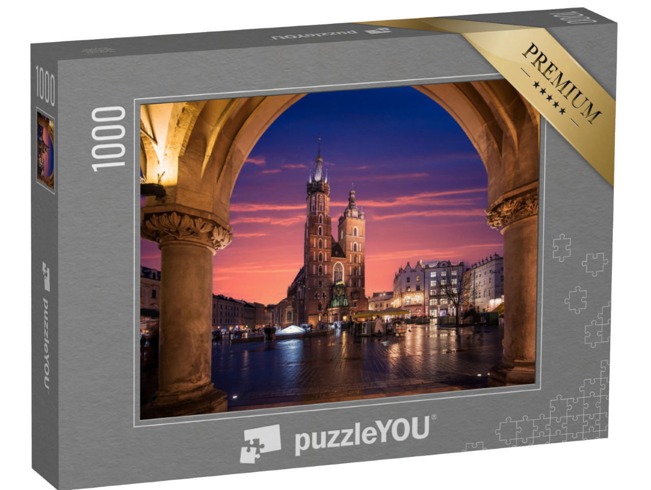 Puzzle 1000 pezzi „Chiesa nel centro storico di Cracovia con illuminazione, Polonia“