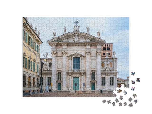 Puzzle 1000 pezzi „Mantova, Lombardia, Italia: Facciata del Duomo barocco di Mantova; Cattedrale di San Pietro“