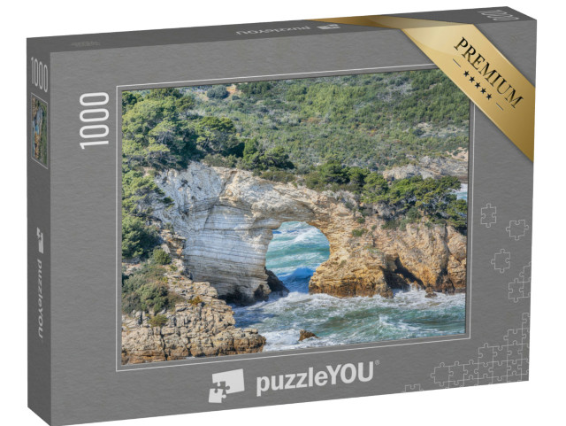 Puzzle 1000 pezzi „Veduta della costa garganica: Arco di San Felice. Vieste, baia rocciosa dell'Arco di San Felice“