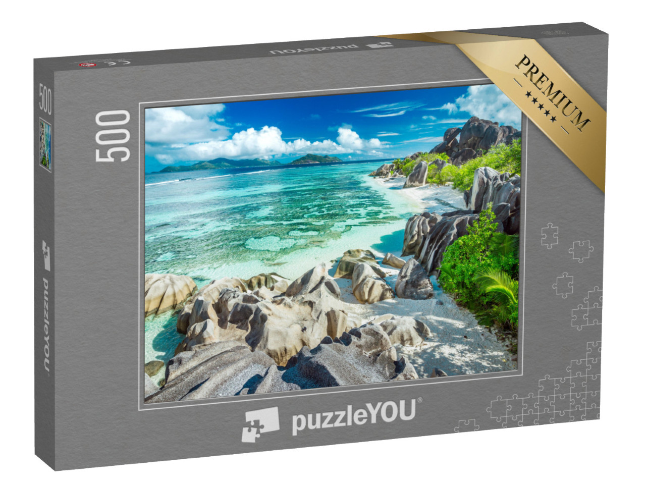 Puzzle 500 pezzi „Anse Source D'Argent - La spiaggia più bella delle Seychelles“