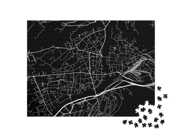 Puzzle 1000 pezzi „Pianta stradale della città di Bolzano in Italia in formato A4 con strade bianche su sfondo nero“