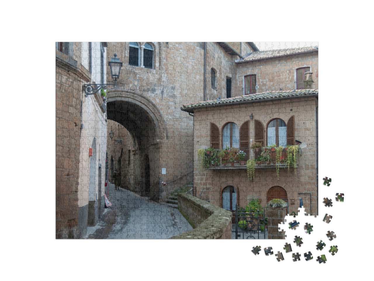 Puzzle 1000 pezzi „Città di Orvieto, altra vista dei quartieri medievali dietro piazza della Repubblica, Umbria Italia“
