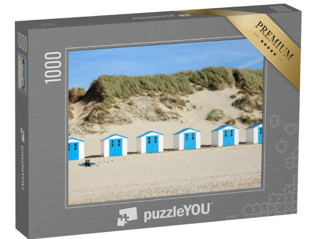 Puzzle 1000 pezzi „Splendide case da spiaggia bianche e blu tra le dune di Texel“