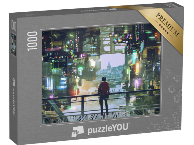 Puzzle 1000 pezzi „Arte digitale: vista sulla città futuristica“
