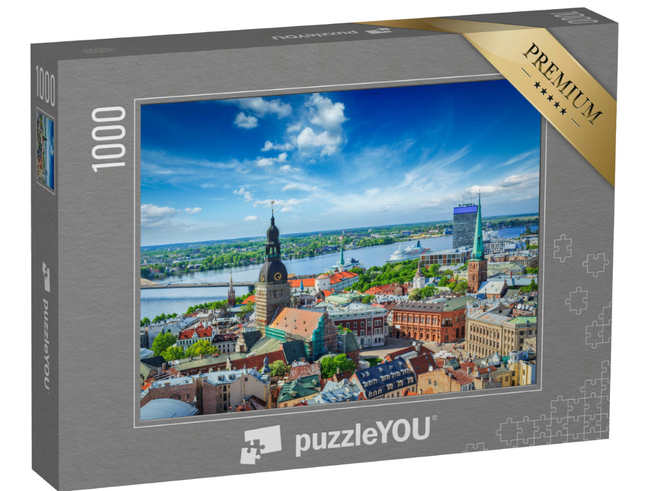 Puzzle 1000 pezzi „Veduta aerea del centro di Riga dalla chiesa di San Pietro, Riga, Lettonia“