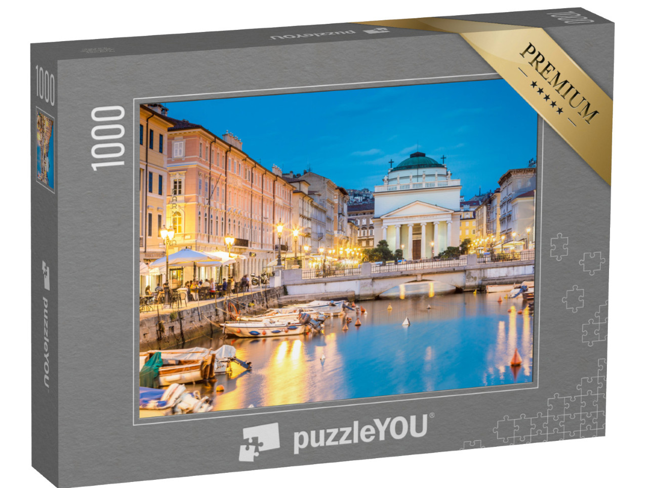 Puzzle 1000 pezzi „Chiesa di Sant'Antonio alla fine del Canal Grande, Trieste, Italia, Europa“