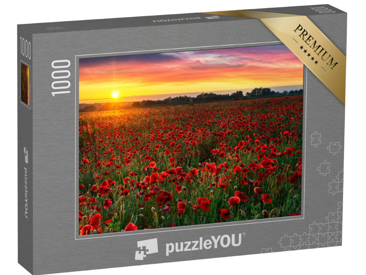 Puzzle 1000 pezzi „Bellissimo campo di papaveri all'alba“