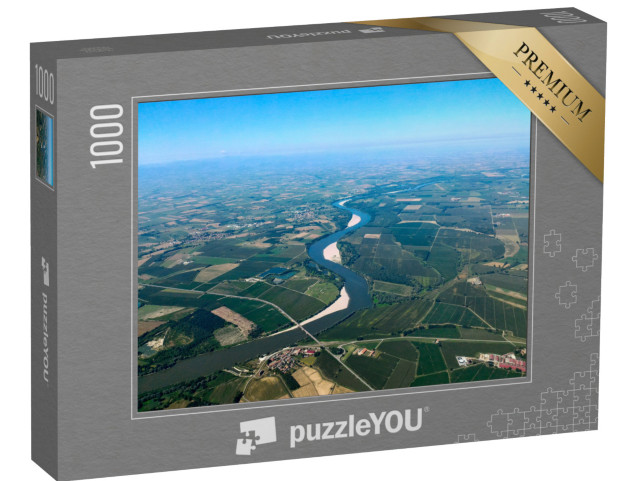 Puzzle 1000 pezzi „Veduta aerea del fiume Po nell'area della provincia di Cremona, Lombardia, Italia settentrionale“