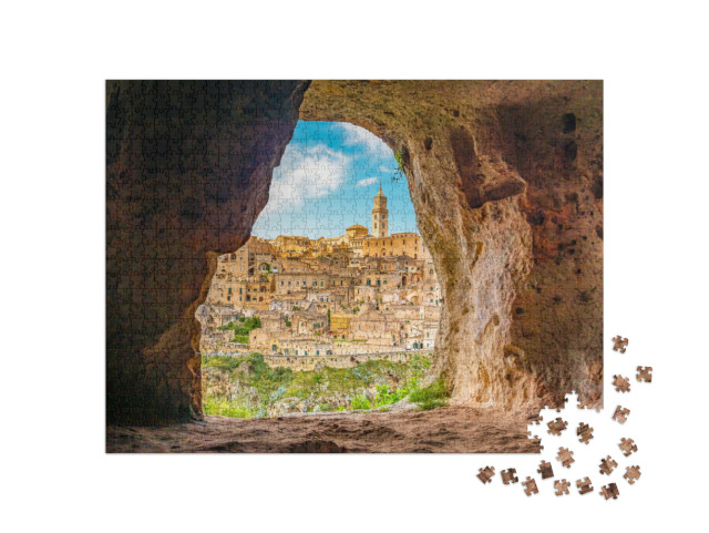 Puzzle 1000 pezzi „Vista dell'antica città di Matera, Sassi di Matera in Basilicata, grotta nei Sassi di Matera“